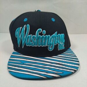 City Hunter Washington DC Snapback Hat Black Teal Striped Brim Flat Bill Cap